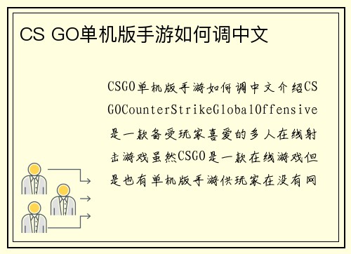 CS GO单机版手游如何调中文